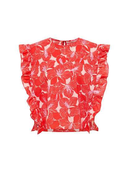 LANIUS - Blusenshirt mit Volant print bloom red - WERTE FREUNDE