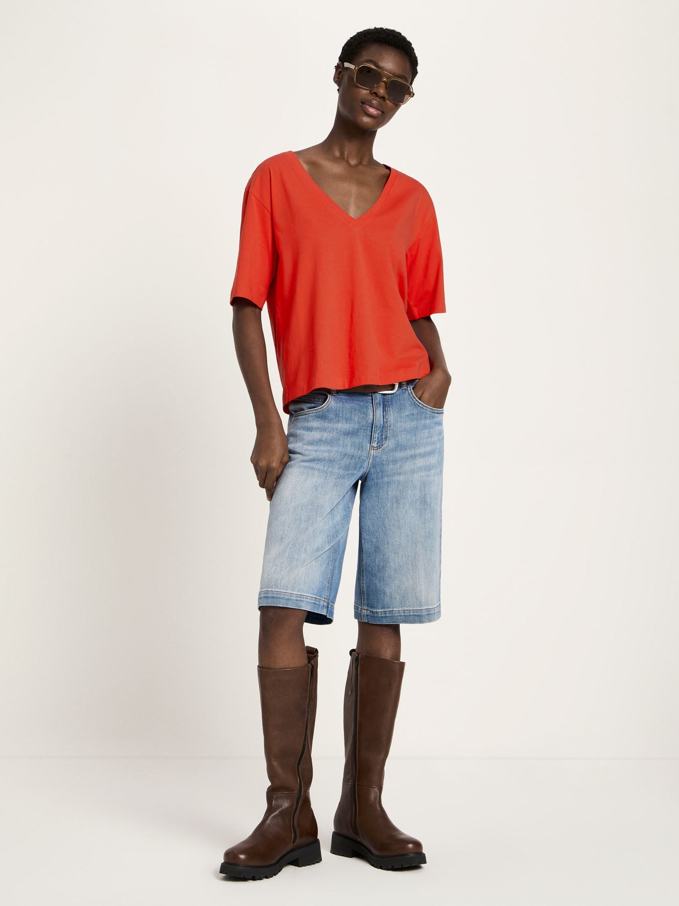 LANIUS - Shirt mit V-Ausschnitt lava red - WERTE FREUNDE
