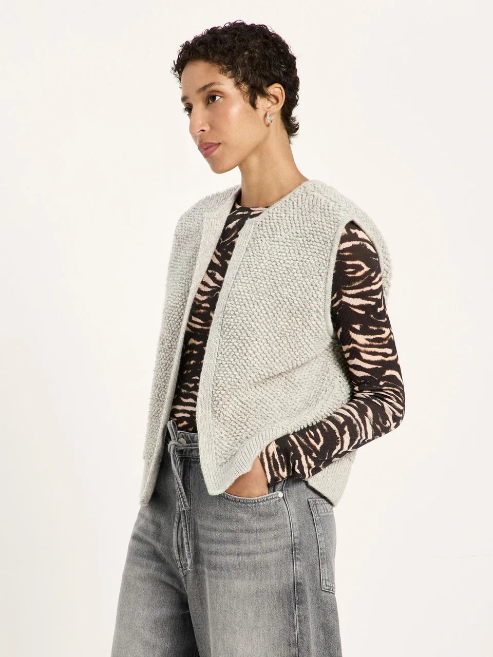 LANIUS - Bouclé Strickweste grey melange