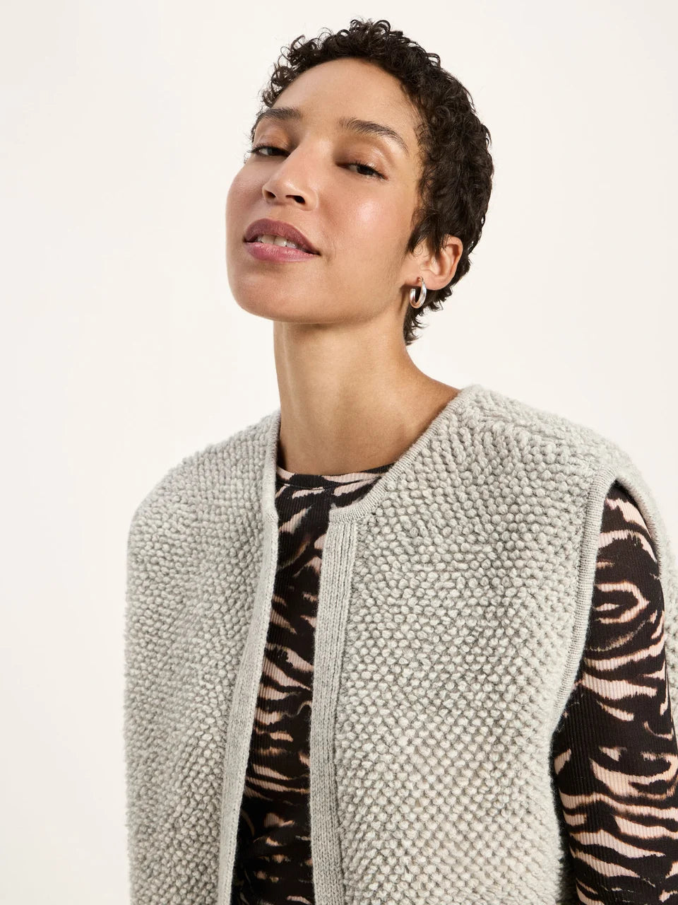 LANIUS - Bouclé Strickweste grey melange