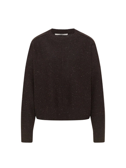 LANIUS - Oversized Rundhalspullover bitter chocolate tweed