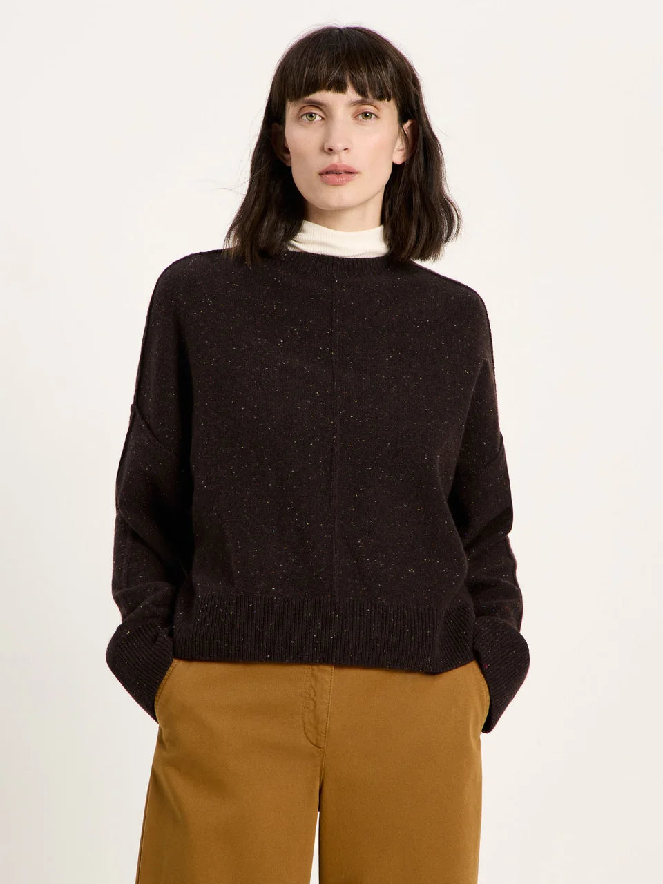 LANIUS - Oversized Rundhalspullover bitter chocolate tweed