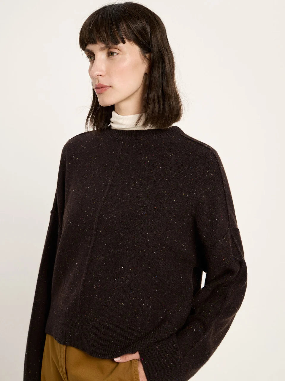LANIUS - Oversized Rundhalspullover bitter chocolate tweed