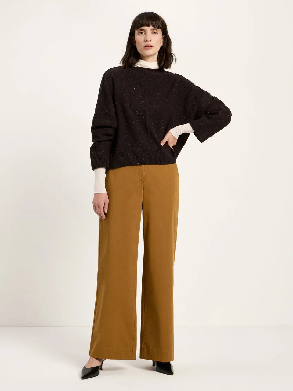 LANIUS - Oversized Rundhalspullover bitter chocolate tweed