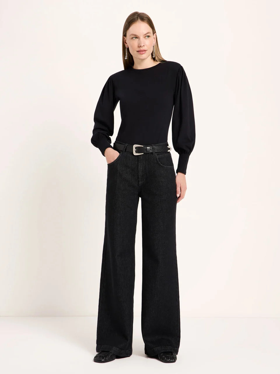 LANIUS - Wide Jeans SALT black denim