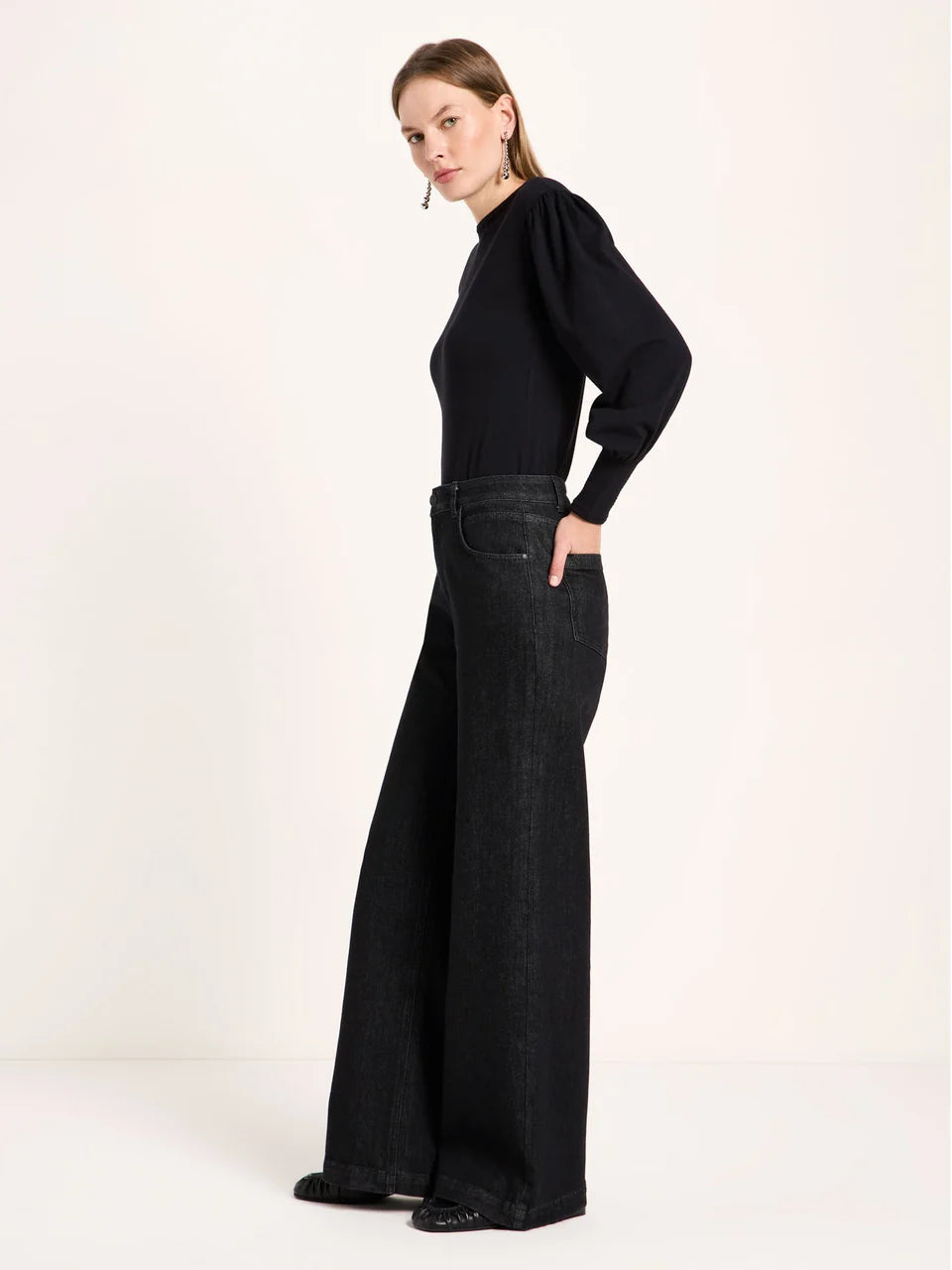 LANIUS - Wide Jeans SALT black denim