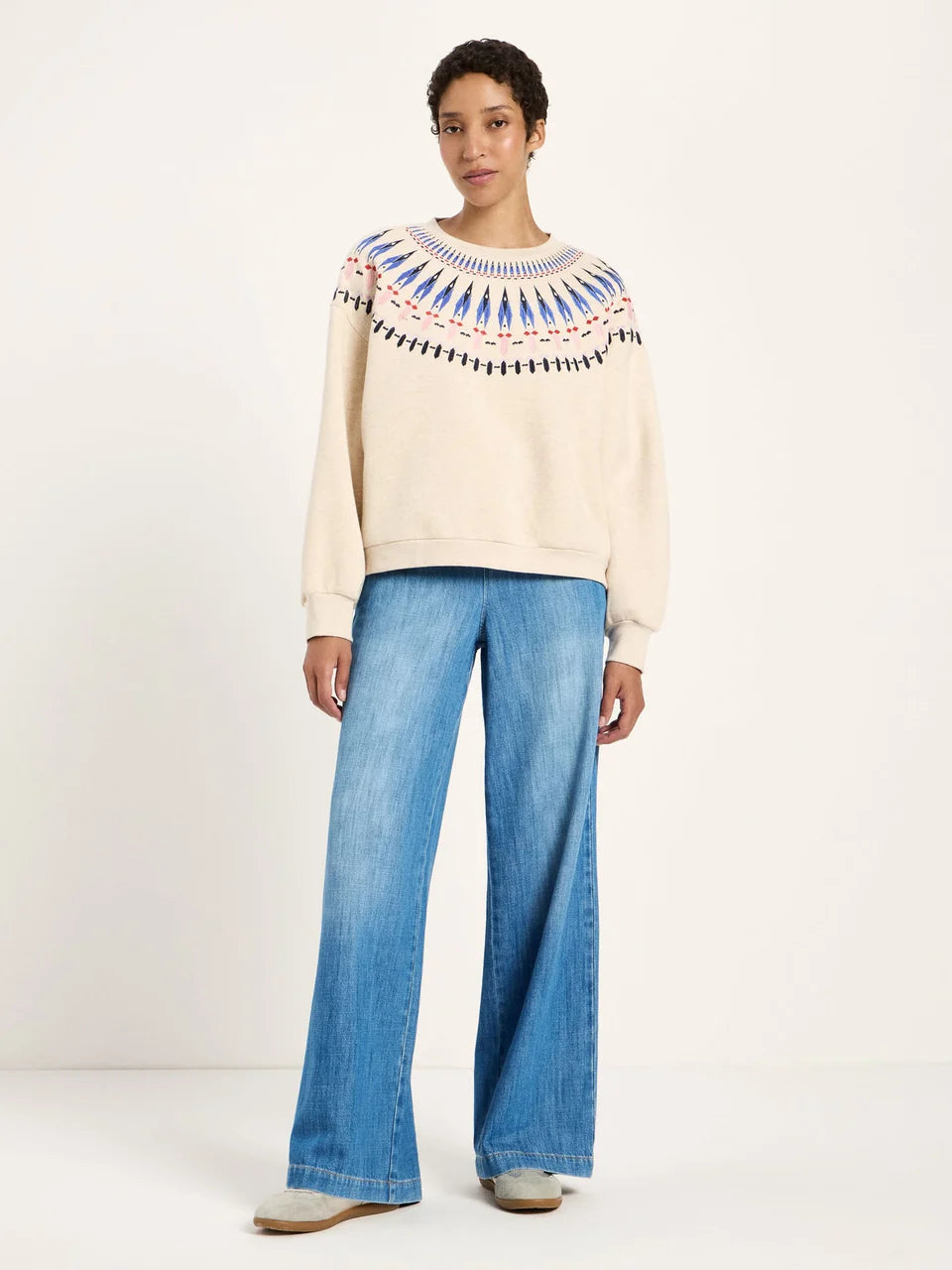LANIUS - Statementsweatshirt creme melange/ multicolor