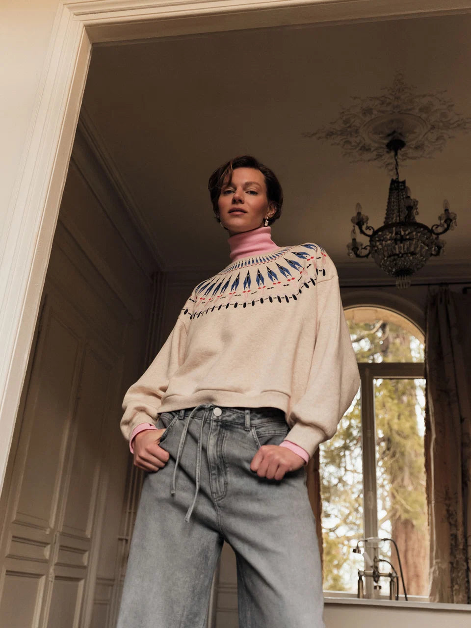 LANIUS - Statementsweatshirt creme melange/ multicolor