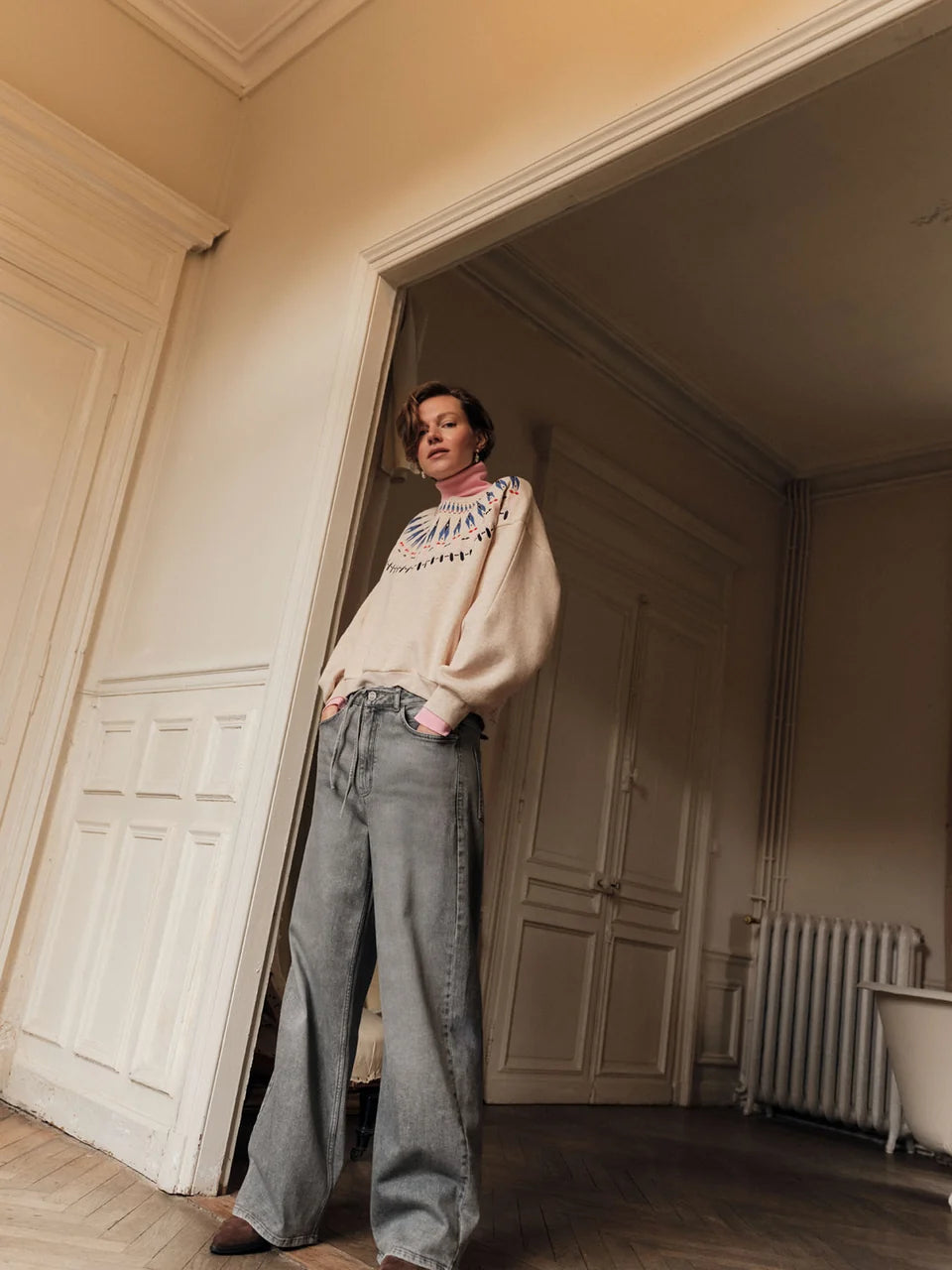 LANIUS - Statementsweatshirt creme melange/ multicolor