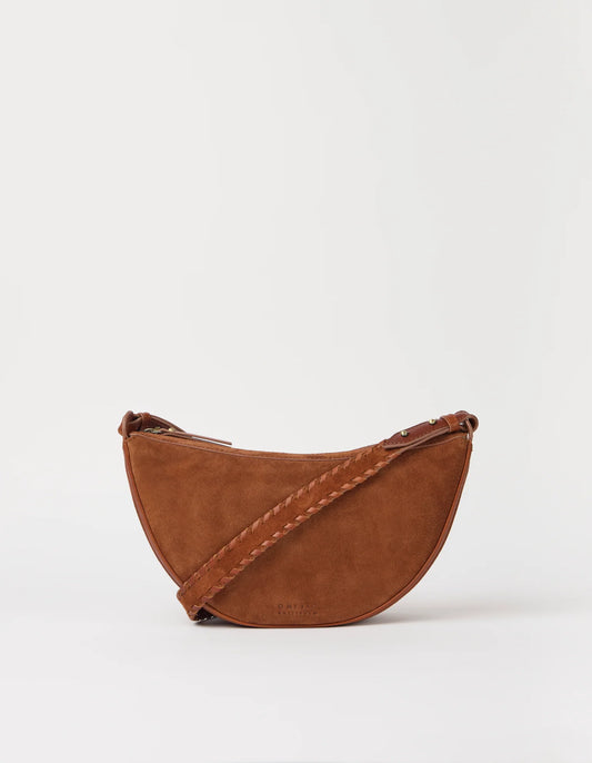 O MY BAG - Leo Midi Crossbody Strap Suède Cognac