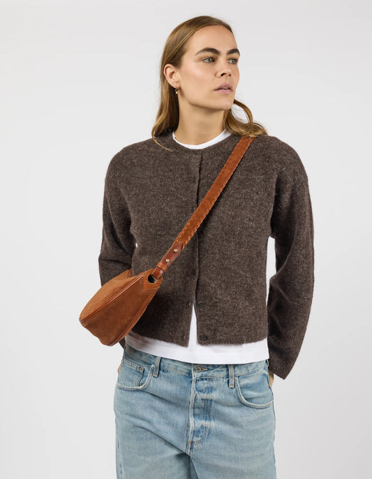 O MY BAG - Leo Midi Crossbody Strap Suède Cognac