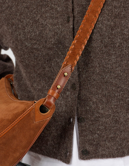 O MY BAG - Leo Midi Crossbody Strap Suède Cognac