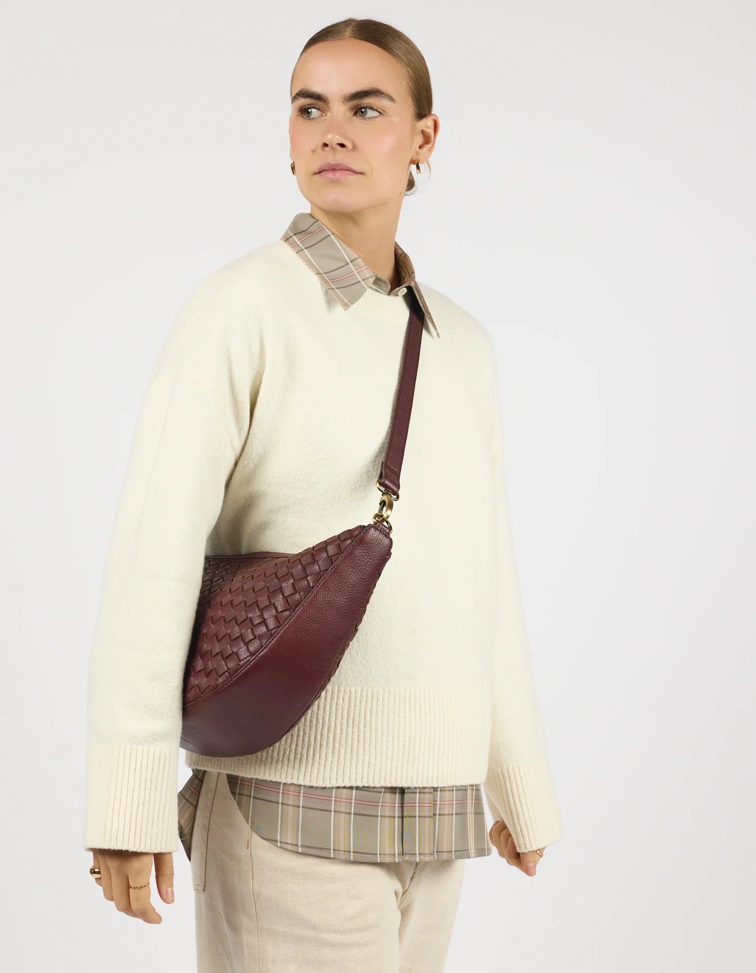 O MY BAG - Leo Maxi Woven Dark Cherry Woven Soft Grain Leather - WERTE FREUNDE