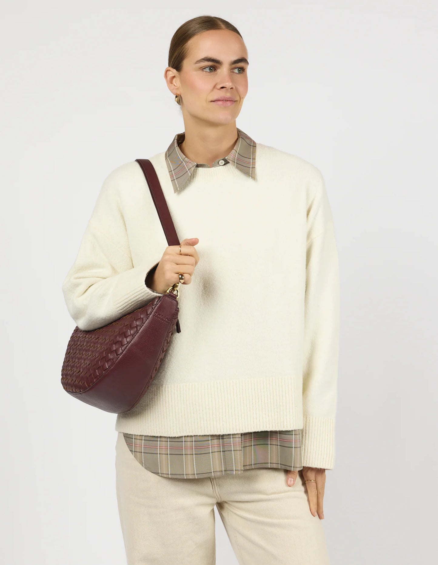 O MY BAG - Leo Maxi Woven Dark Cherry Woven Soft Grain Leather - WERTE FREUNDE