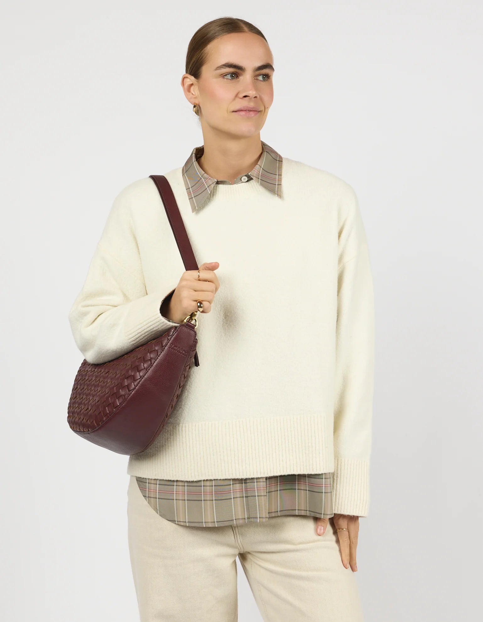O MY BAG - Leo Maxi Woven Dark Cherry Woven Soft Grain Leather - WERTE FREUNDE