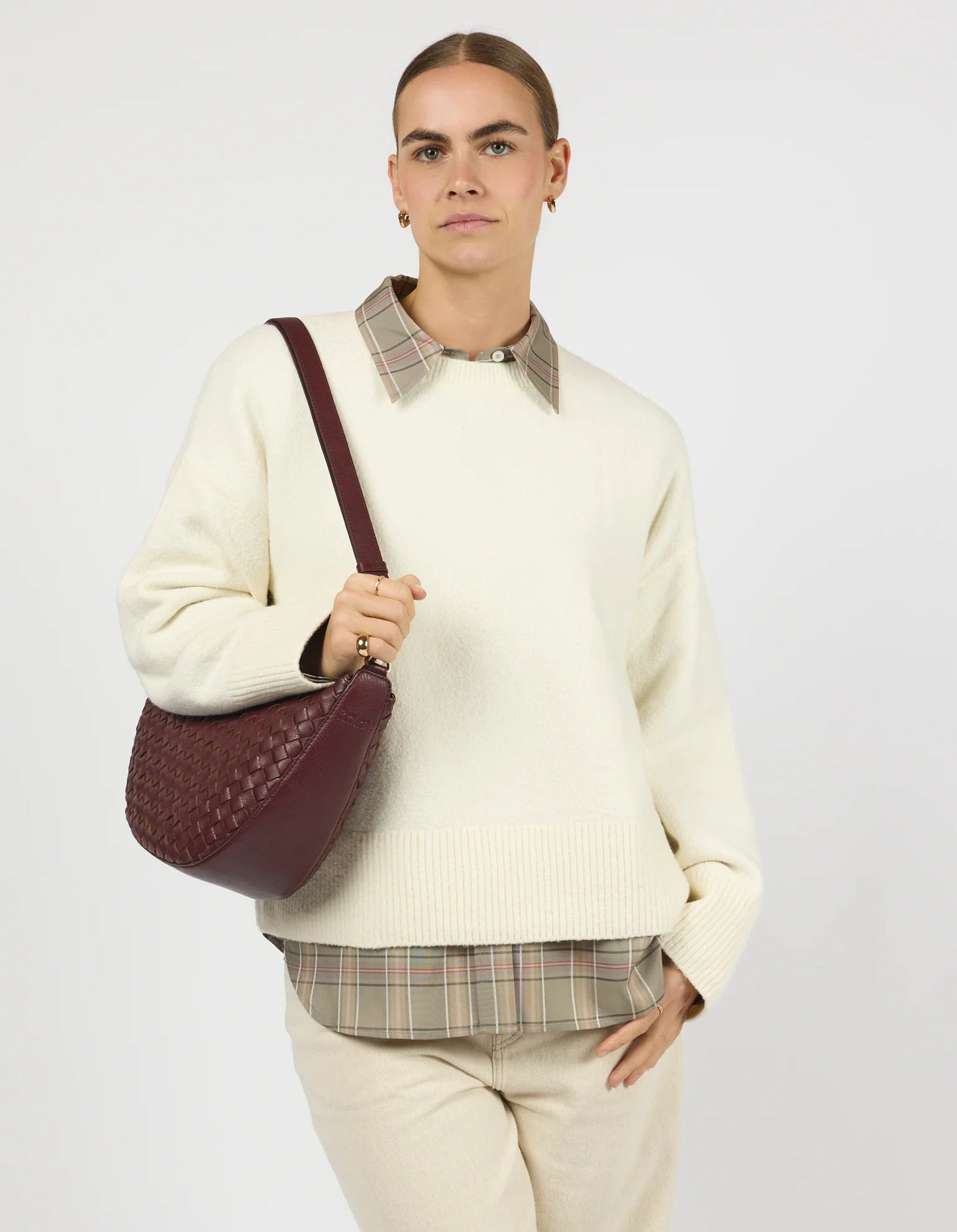 O MY BAG - Leo Maxi Woven Dark Cherry Woven Soft Grain Leather - WERTE FREUNDE