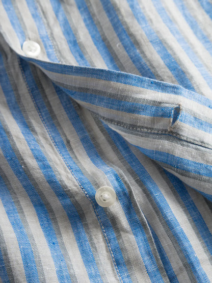 KCA - Long sleeve striped linen custom fit shirt - Vegan Stripe