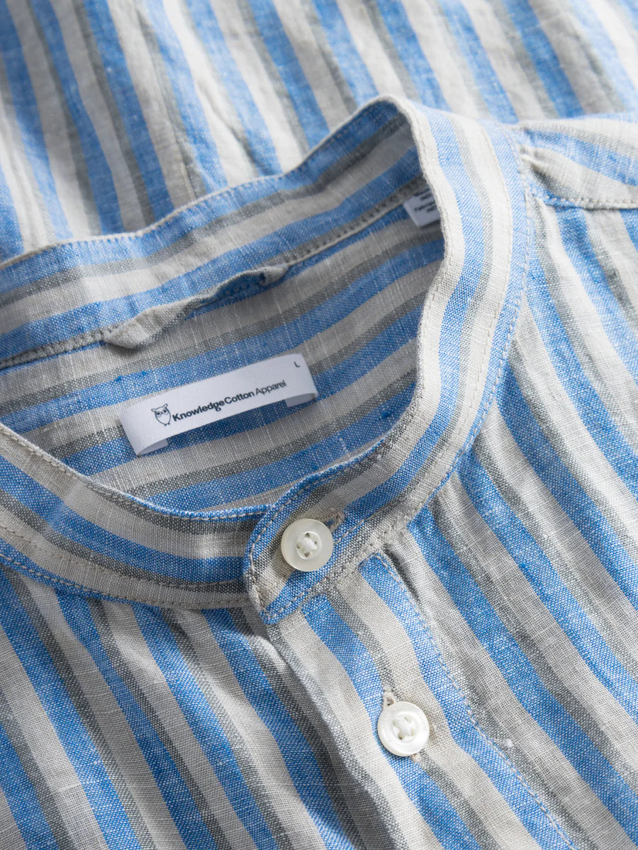 KCA - Long sleeve striped linen custom fit shirt - Vegan Stripe