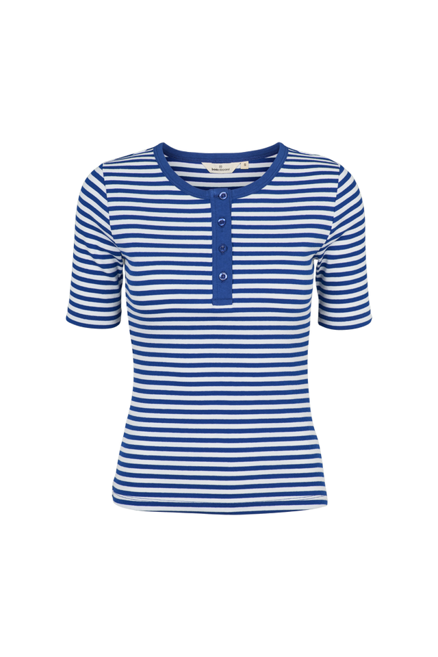 Basic Apparel - Ludmilla SS Stripe Granddad T-Shirt Sodalite blue / whisper white - WERTE FREUNDE