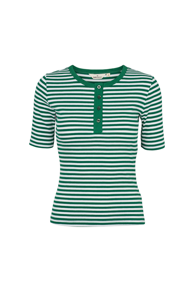 Basic Apparel - Ludmilla SS Stripe Granddad T-Shirt Abundant green / whisper white - WERTE FREUNDE