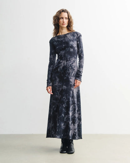 ROTHOLZ - Pin-Tucked Long-Sleeve Dress Black Tie-Dye