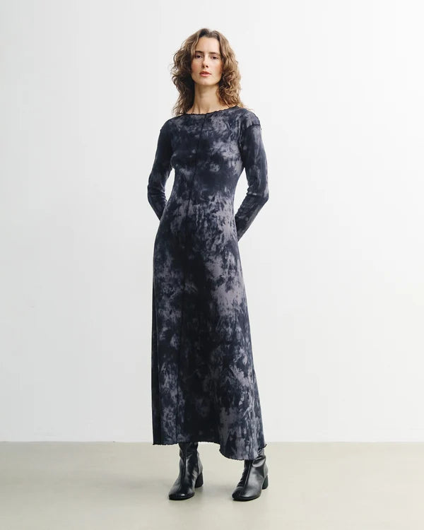 ROTHOLZ - Pin-Tucked Long-Sleeve Dress Black Tie-Dye