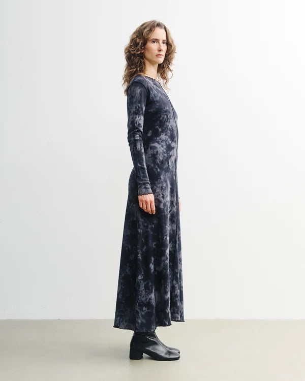 ROTHOLZ - Pin-Tucked Long-Sleeve Dress Black Tie-Dye