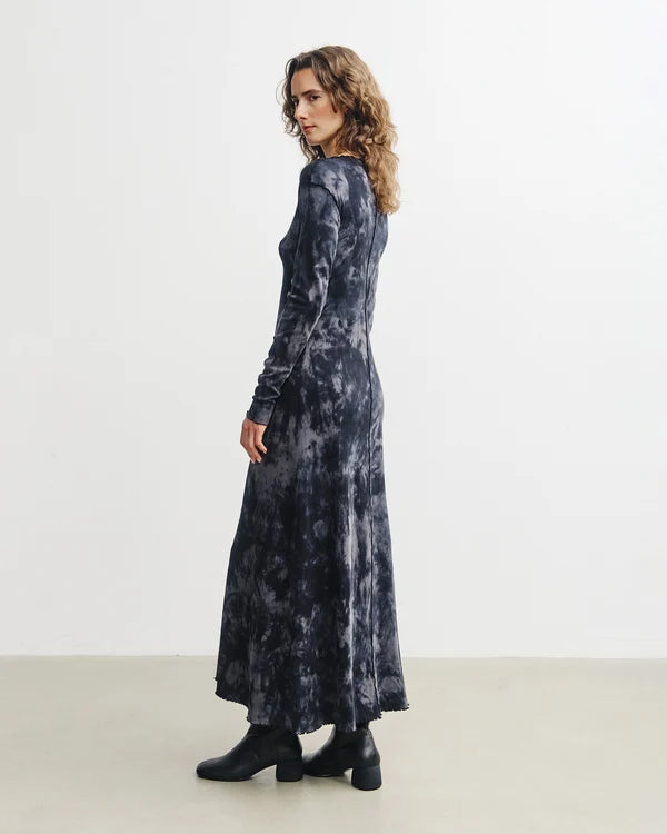 ROTHOLZ - Pin-Tucked Long-Sleeve Dress Black Tie-Dye