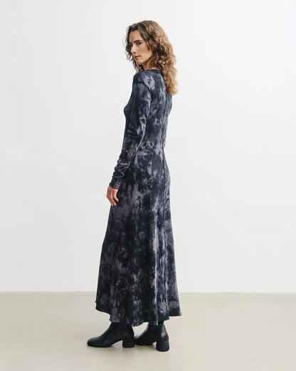 ROTHOLZ - Pin-Tucked Long-Sleeve Dress Black Tie-Dye
