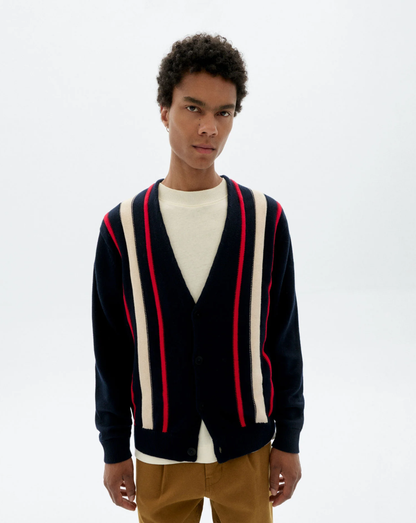 Thinking MU - STRIPES CREED KNITTED CARDIGAN MULTICOLOR - WERTE FREUNDE