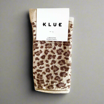 KLUE - Glitter Lurex Socken Leopard Beige