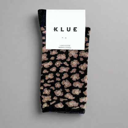 KLUE - Glitter Lurex Socken Leopard Schwarz