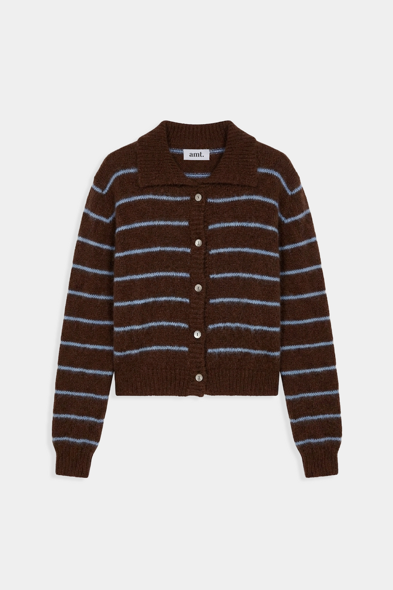 amt. - Praline Striped Cardigan Blue & Brown Stripes