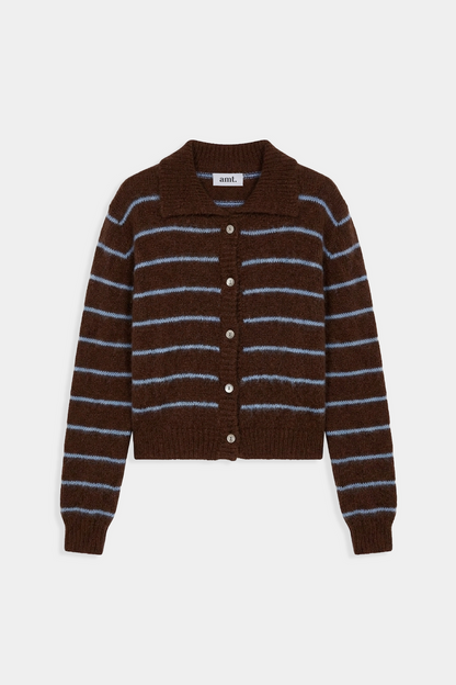 amt. - Praline Striped Cardigan Blue & Brown Stripes