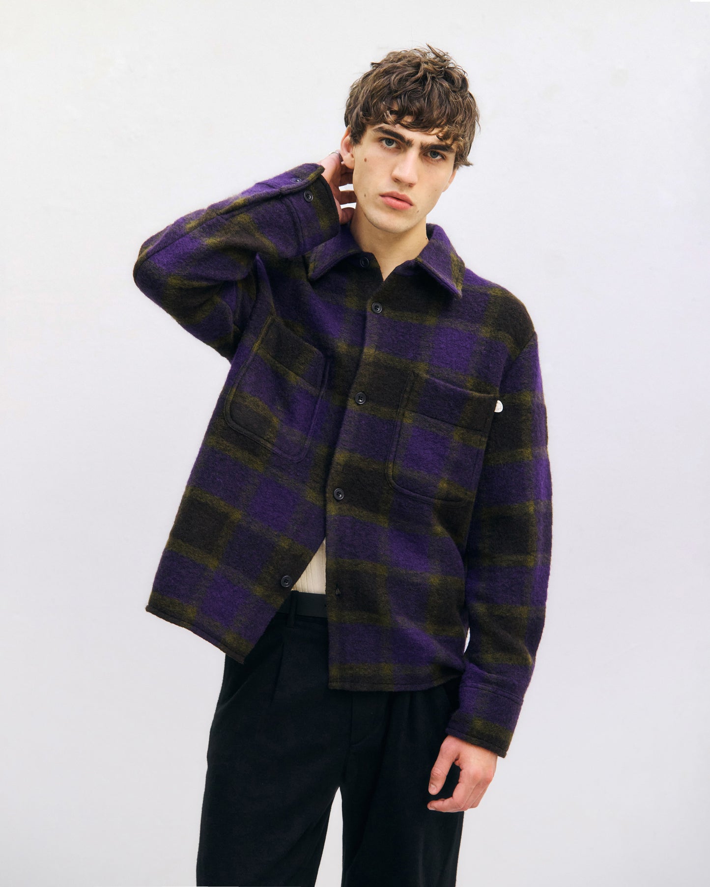 ROTHOLZ - Relaxed Overshirt Wool-Blend Purple Checked - WERTE FREUNDE