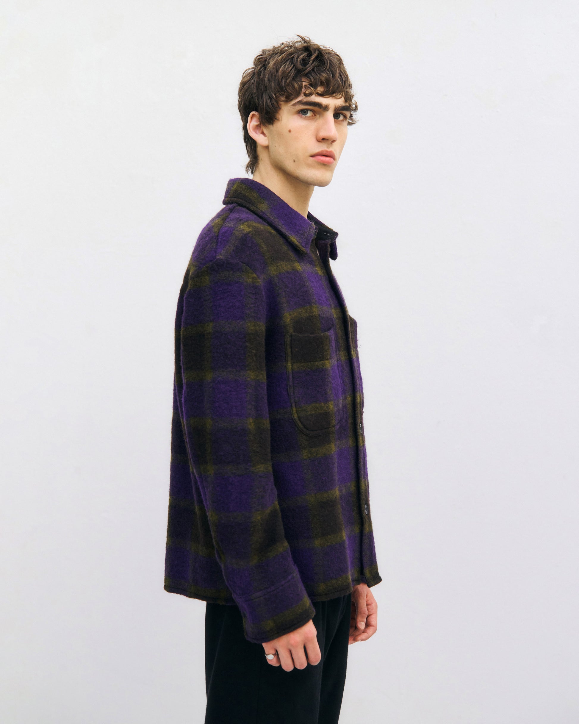 ROTHOLZ - Relaxed Overshirt Wool-Blend Purple Checked - WERTE FREUNDE