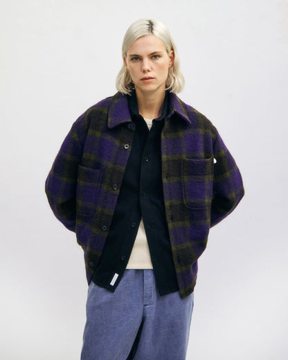 ROTHOLZ - Relaxed Overshirt Wool-Blend Purple Checked - WERTE FREUNDE