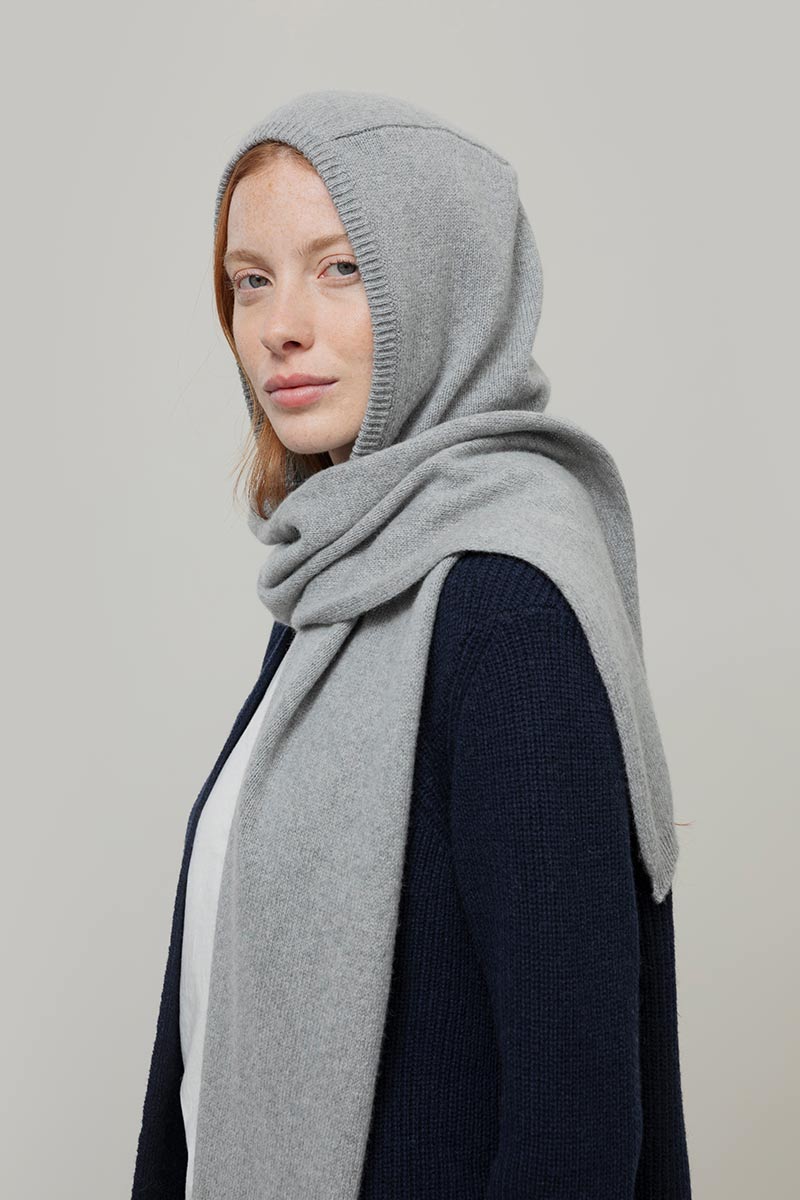 Rifo - Ilenia Cashmere Hooded Scarf Grey Calce