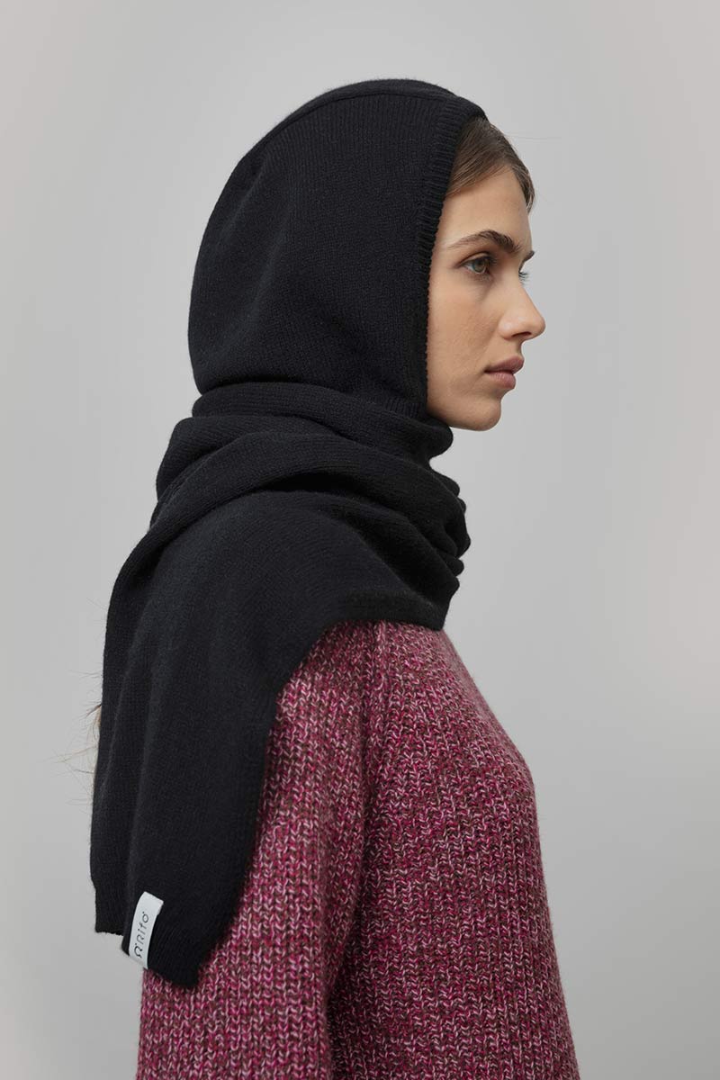Rifo - Ilenia Cashmere Hooded Scarf Black Ardesia