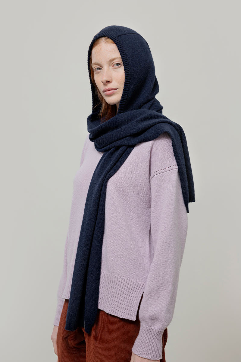 Rifo - Ilenia Cashmere Hooded Scarf Blue Mora