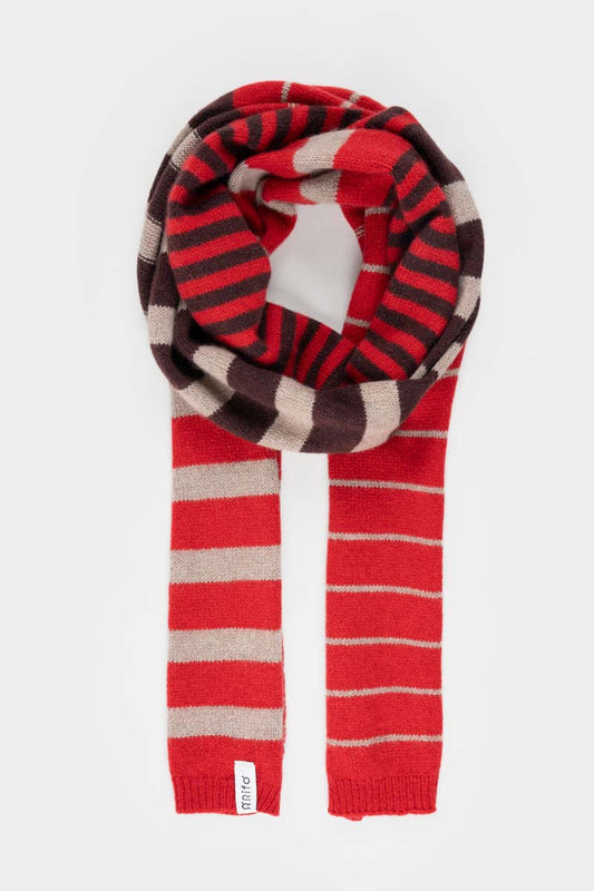 Rifo - Rino Cashmere Striped Skinny Scarf Multicolor Red