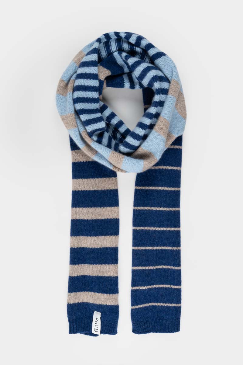 Rifo - Rino Cashmere Striped Skinny Scarf Multicolor Blue