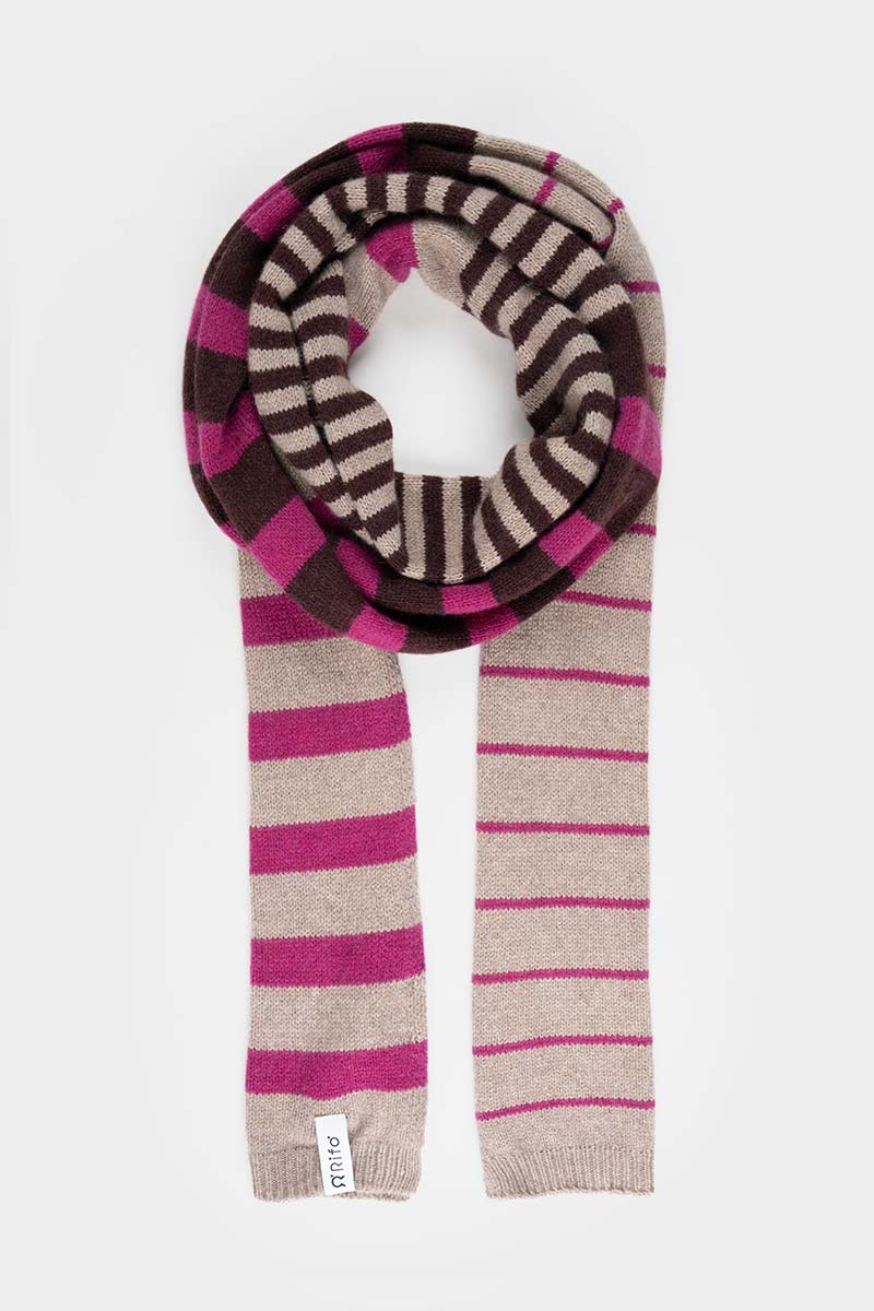 Rifo - Rino Cashmere Striped Skinny Scarf Multicolor Beige