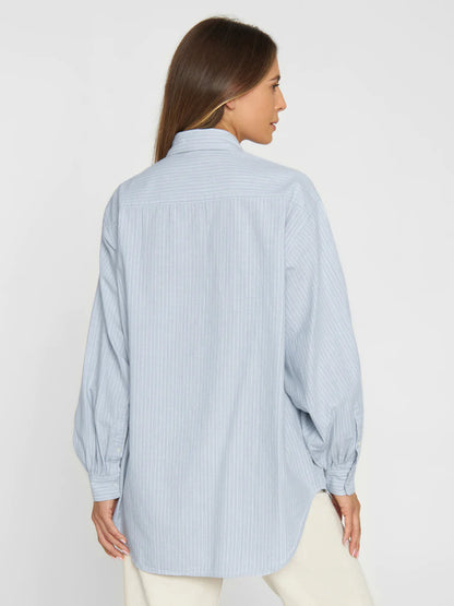 KCA - Striped cotton volume Sleeve Shirt - Vegan Stripe - blue