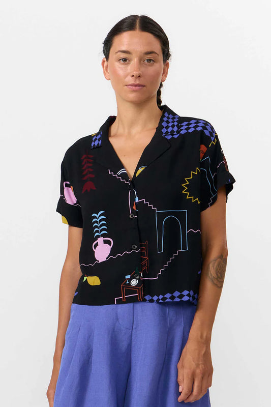 Suite 13 - NYASA SHIRT PRINT HOLIDAY BLACK - WERTE FREUNDE