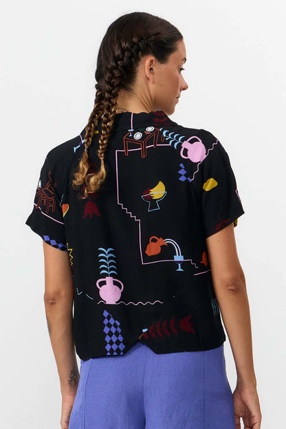 Suite 13 - NYASA SHIRT PRINT HOLIDAY BLACK - WERTE FREUNDE