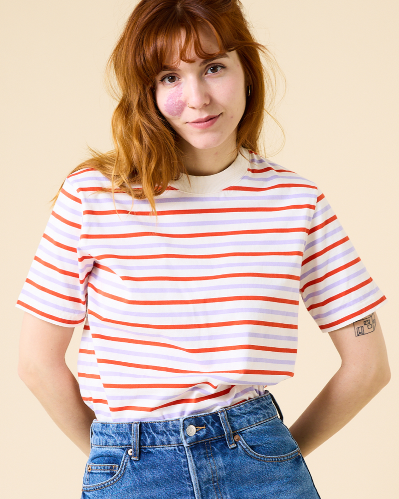popeia - T-Shirt Gestreift Rot/Lila/Weiß - WERTE FREUNDE