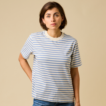 popeia - T-Shirt Gestreift Eisblau/Off-White - WERTE FREUNDE