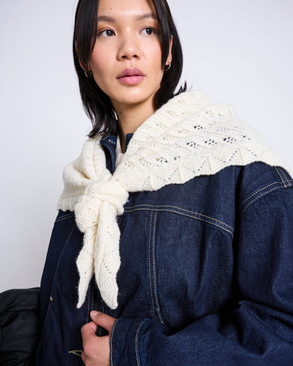 JAN N JUNE - ELVA LAMBSWOOL TRIANGLE SCARF ofwhite