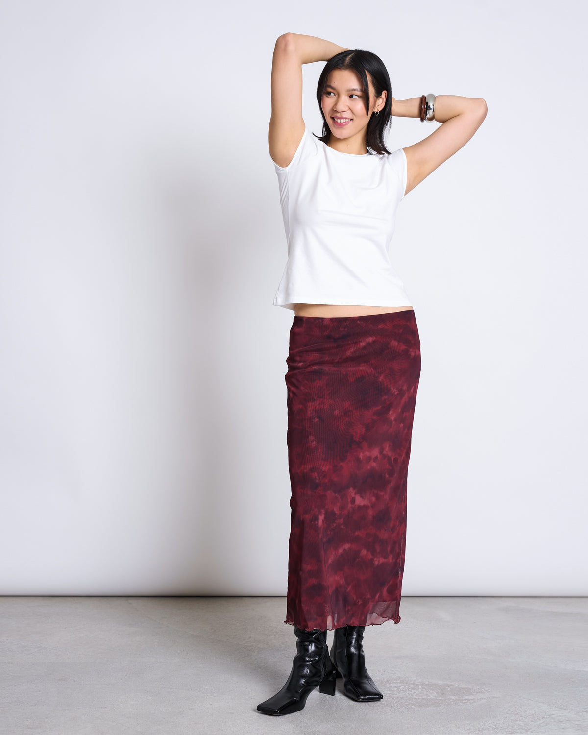 JAN N JUNE - SMUK MESH MAXI SKIRT carmine curl